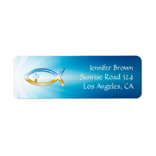 Ichthus Crucifix   Christian Fish Symbol Etiket