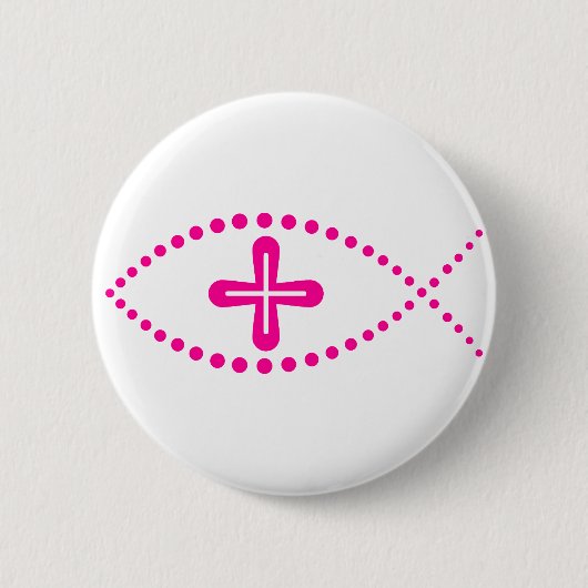 Ichthus roze Christelijke vis Ronde Button 5,7 Cm (Voorkant)