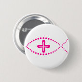 Ichthus roze Christelijke vis Ronde Button 5,7 Cm (Voorkant /achterkant)