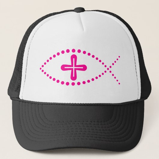 Ichthus roze Christelijke vis Trucker Pet (Voorkant)