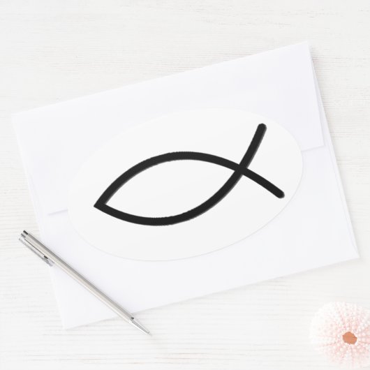 Ichthus vissymbool ovale sticker (Envelop)