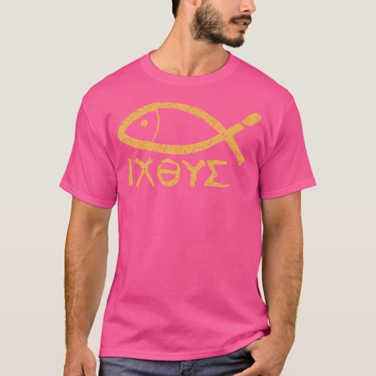 Ichthys Jezus Christus Zoon van God Redder Oude vi T-shirt (Voorkant)