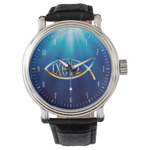 Ichtys Christelijke vissymbool  Inspirerend gesche Horloge