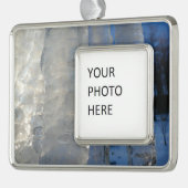 Icicles Abstracte Blauwe Winterfotografie Verzilverd Omlijst Ornament (Links)