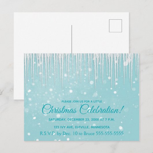 Icicles in de winter Aqua kerstfeest uitnodiging (Voorkant / Achterkant)