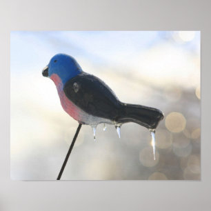 Icicles on Bird Lawn Ornament Winter Poster