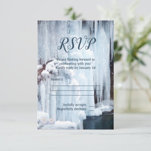 Icicles Winter Wedding Veil RSVP Card Kaart (Staand voorkant)