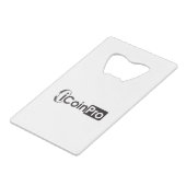 iCoinProLogo zwart Creditkaart Flessenopener (Voorkant Gekanteld)