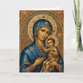 Icon of Mary and Jesus 5x7 folded Christmas Card Feestdagen Kaart