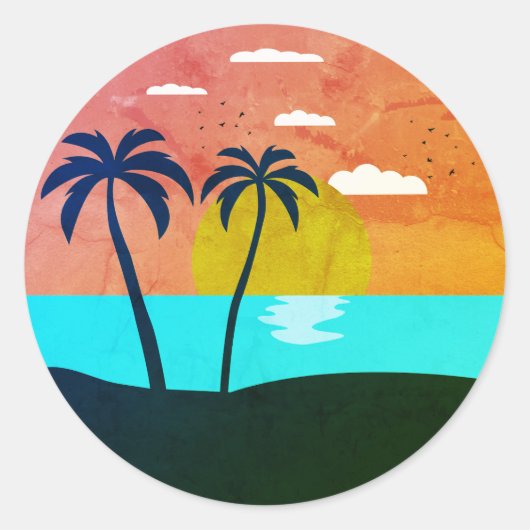 Icon Summer Beach Ronde Sticker (Voorkant)