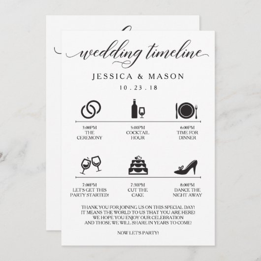 Icon Wedding Itinerary and Wedding Welcome Kaart (Voorkant / Achterkant)