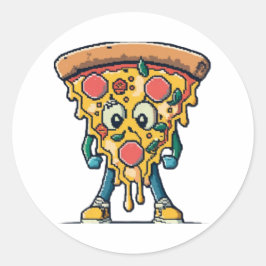 Icône Souriante Pizza Mignonne Ronde Sticker