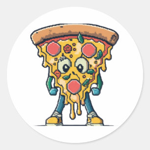 Icône Souriante Pizza Mignonne Ronde Sticker