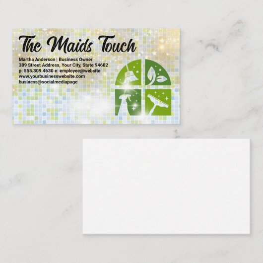 Iconen reinigen | Tegels en sparkels Visitekaartje (Voorkant / Achterkant)