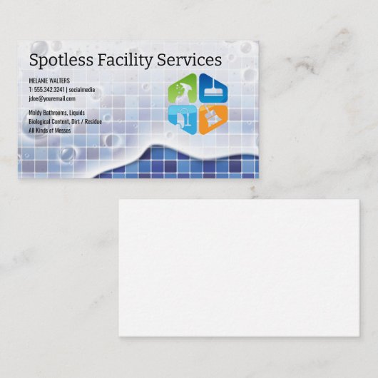 Iconen reinigen | Tegels en zeepschuim Visitekaartje (Voorkant / Achterkant)