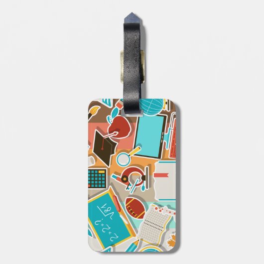 Iconen schoolapparatuur bagagelabel (Achterkant verticaal)