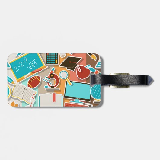 Iconen schoolapparatuur bagagelabel (Achterkant horizontaal)