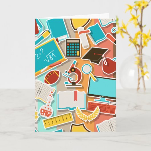 Iconen schoolapparatuur kaart (Gele Bloem)