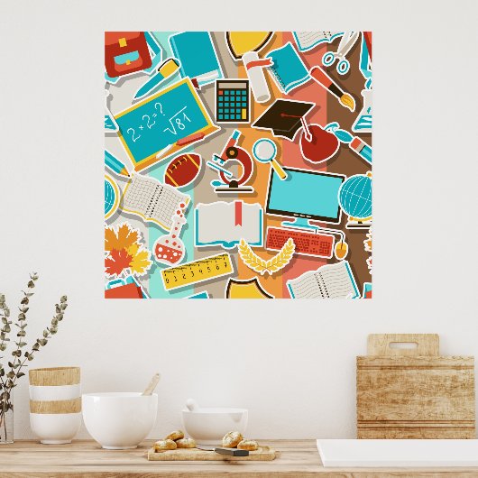 Iconen schoolapparatuur poster (Keuken)