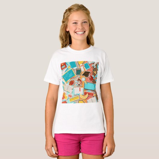 Iconen schoolapparatuur t-shirt (Voorkant volledig)