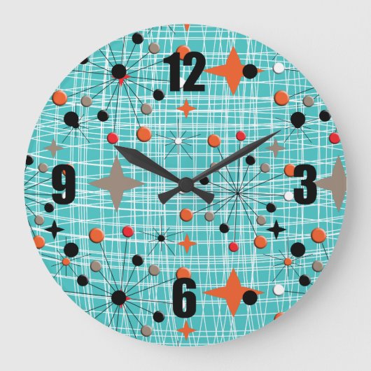Iconic 1950's Atomic Starburst Retro Design Grote Klok (Voorkant)