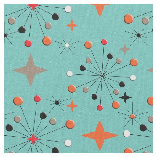Iconic 1950's Atomic Starburst Retro Design Stof (Close Up)