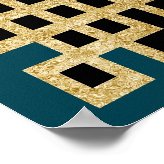 Iconic Art Deco - Blauwgroen zwart en goud Poster (Hoek)