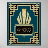 Iconic Art Deco - Blauwgroen zwart en goud Poster (Voorkant)
