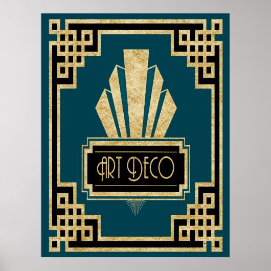 Iconic Art Deco - Blauwgroen zwart en goud Poster (Voorkant)