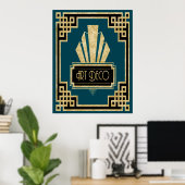 Iconic Art Deco - Blauwgroen zwart en goud Poster (Thuiskantoor)