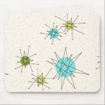 Iconic Atomic Starbursts Mousepad Muismat<br><div class="desc">Dit Iconische atoomstoom barst het Mousepad-patroon (grote druk) met iconische atomaire sterrenbursts. Dat klopt! De oude school, crèmekleurige achtergrond met gouden spugen is de perfecte achtergrond voor de levendige turquoise, het kalkselderij en kitschy peren groene cirkels. De vlekken van kleur worden sporadisch geplaatst in diverse grootte met het bekleden van...</div>