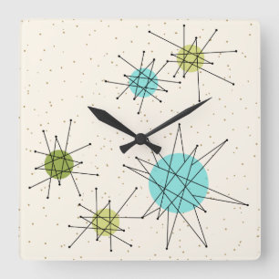 Iconic Atomic Starbursts Square Wall klok