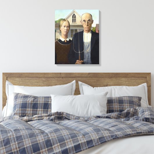 Iconic Grant Wood American Gothic Canvas Afdruk (Insitu (Slaapkamer))