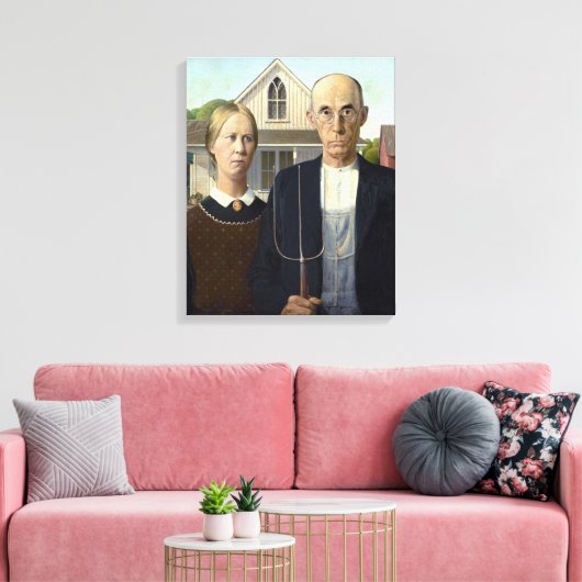 Iconic Grant Wood American Gothic Canvas Afdruk (Insitu (Woonkamer))