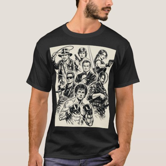 "Iconic Movie Heroes T-Shirt Outlines." (Voorkant)