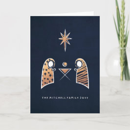 Iconic Natitivity Scene Navy and Roos Gold Kerstmi Feestdagen Kaart