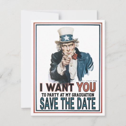 Iconic  oom Sam redt het Date Afstuderen Aankondiging (Voorkant)