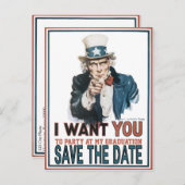 Iconic  oom Sam redt het Date Afstuderen Aankondigingskaart (Voorkant / Achterkant)