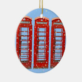 Iconic Red London Phone Boxes Pastel Snowflakes Keramisch Ornament (Rechts)