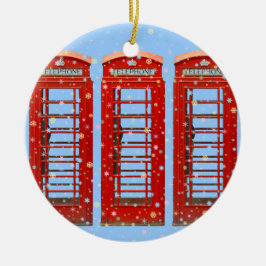 Iconic Red London Phone Boxes Pastel Snowflakes Keramisch Ornament