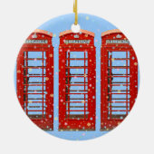 Iconic Red London Phone Boxes Pastel Snowflakes Keramisch Ornament (Achterkant)