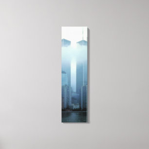 Iconic Twin Towers Behind Cloud Vertical Canvas