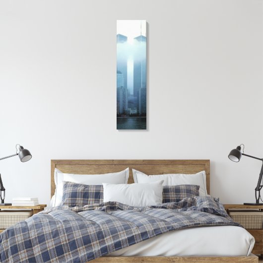 Iconic Twin Towers Behind Cloud Vertical Canvas Afdruk (Insitu (Slaapkamer))