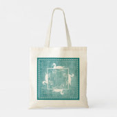 Iconic White Swans Pattern Aqua Texture Monogram Tote Bag (Achterkant)