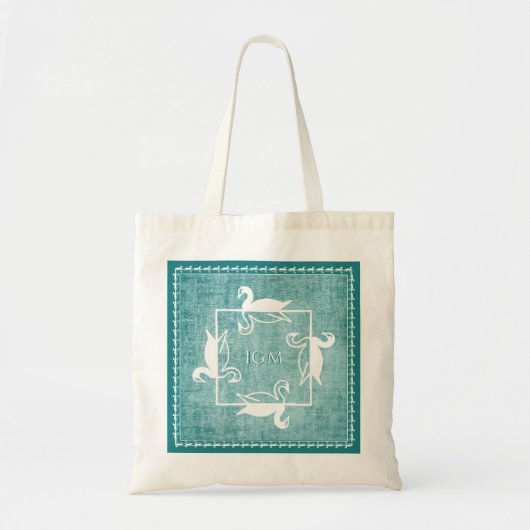 Iconic White Swans Pattern Aqua Texture Monogram Tote Bag (Voorkant)