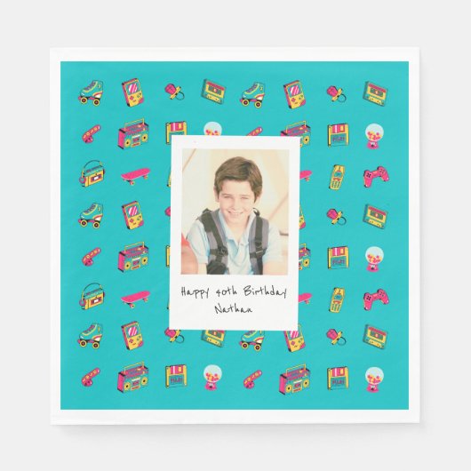 Iconisch 90's 40th Birthday servet met foto (Voorkant)