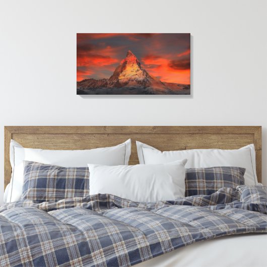 Iconisch alpiene bergmatterhorn op zonsondergang canvas afdruk (Insitu (Slaapkamer))