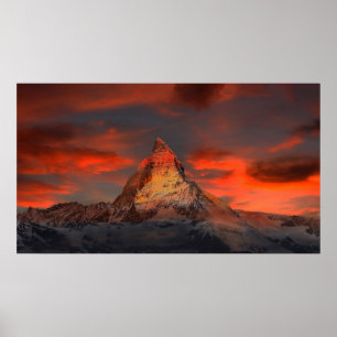 Iconisch alpiene bergmatterhorn op zonsondergang poster