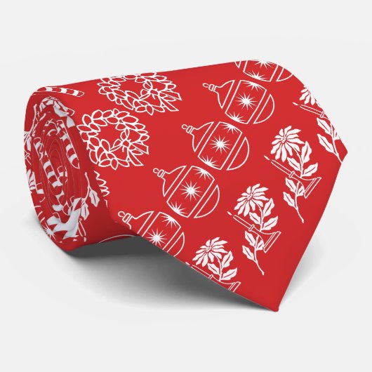 Iconisch feestpatroon voor feestrood/wit kerstfees stropdas (Opgerold)