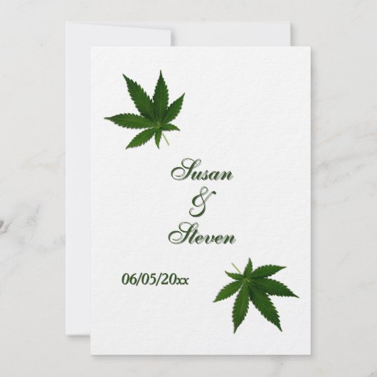 Iconisch groen blad op witte bruiloft uitnodiging (Achterkant)